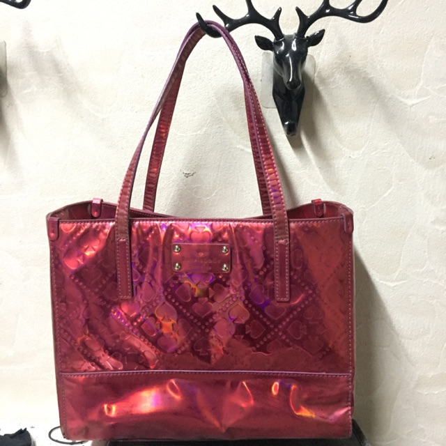 KATE SPADE ♠️ Metallic Pink Carryall Tote Bag  แท้ 💯 มือสอง ✌🏻