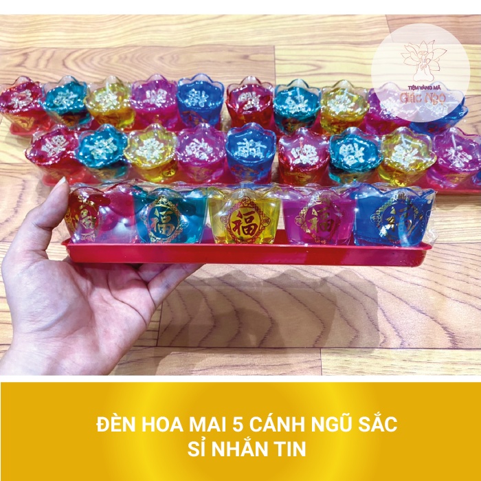 โคมไฟดอกไม้แอปริคอทห้าสีเสนอเทพเจ้าแห่งความมั่งคั่ง - GOLDEN MACAGON NGO