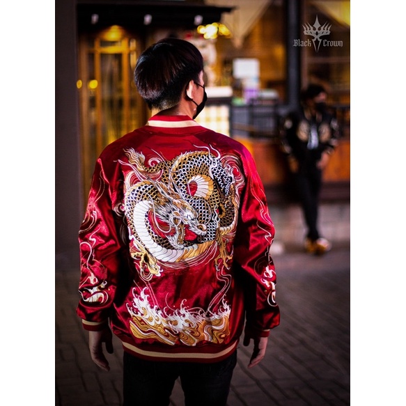 Black crown Sukajan jacket มังกรทอง (เสื้อสีแดง🔴) สินค้าพรีเมียมงานปักใส่ได้2ด้าน (No box set)