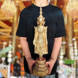 พระรัตนะ ปางเปิดโลก (กว้าง5นิ้ว สูง18นิ้ว)เนื้อโลหะสัมฤทธิ์ปิดทองฐานอุดดินไทย เป็นพระทรงเครื่องจักรพรรดิสมัยรัตนโกสินทร์