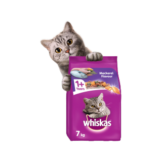 WHISKAS วิสกัส อาหารแมวชนิดแห้ง แบบเม็ดพ็อกเกต, 7 กก. อาหารแมวสำหรับแมวโตอายุ 1 ปีขึ้นไป