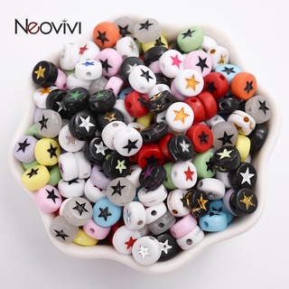 100pcs 7mm Colorful Star ลูกปัดอะครีลิคหลวม Spacer ลูกปัดสำหรับเครื่องประดับทำสร้อยข้อมือ DIY สร้อยคอของขวัญวันเกิด