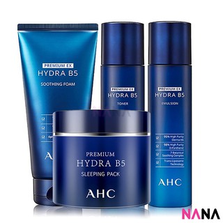 AHC Premium Hydra B5 Set: Toner + Lotion + Soothing Foam + Sleeping Pack โทนเนอร์ โลชั่น โฟมล้างหน้า และครีมทาก่อนนอน [New]