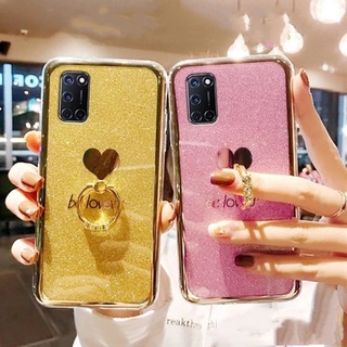 เคสโทรศัพท์มือถือ ลายหัวใจ ประดับกลิตเตอร์ พร้อมแหวนขาตั้ง สําหรับ Samsung A51 A71 A50 A70 A31 A21 A11 A01 Galaxy A70S A50S A30S A21S A20S A51 5G A71 5G