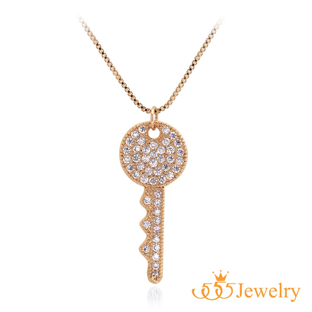 555jewelry จี้พร้อมสร้อย รูปกุญแจ ประดับเพชร CZ รุ่น MNC-BN047 - จี้ห้อยคอ จี้สร้อยคอ จี้สร้อยคอแฟชั