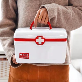 กล่องยา ปฐมพยาบาล 2 ชั้น 2-Layer First Aid Kit Box Medicine Storage ขนาด 27*17*17cm ตู้ยาสีขาว