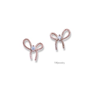 Tiffjewelry ต่างหูลายโบว์น่ารักสีโรสโกลด์ Rose gold Rose gold#silver925