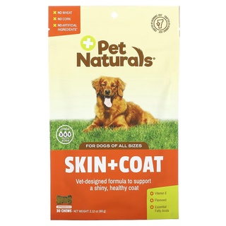 Pet Naturals of Vermont, ผลิตภัณฑ์บำรุงผิวหนังและเส้นขน สำหรับสุนัข บรรจุ 30 เม็ดเคี้ยว ขนาด 2.12 ออนซ์ (60 ก.)