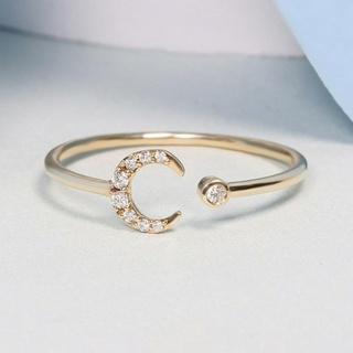 Grace Fine Jewelry แหวนทองแท้ 9K Crescent Moon Open Ring with Diamond