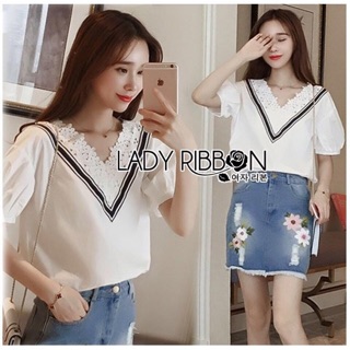 S23🌼Lady Ribbon"s Made เสื้อคอตตอนแต่งลูกไม้สไตล์หวาน