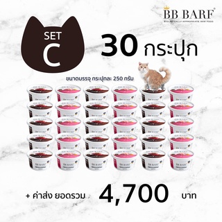 สูตรกระต่าย สูตรกวาง สูตรนกกระทา อาหารบาร์ฟ BB BARF Hunter อาหารสดดิบแช่แข็งสำหรับแมว SET C จำนวน 30 กระปุก