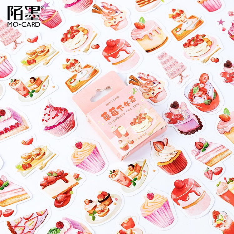 46ชิ้น/แพ็คสตรอเบอร์รี่ชาเวลาฉลากสติกเกอร์ตกแต่งเครื่องเขียนสติกเกอร์สมุดไดอารี่ ทําเอง อัลบั้มติดฉลาก