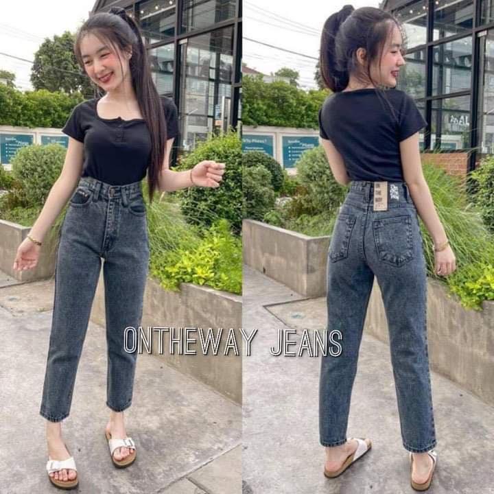 กางเกงยีนส์เอวสูง ทรงบอย งานป้าย on the way
