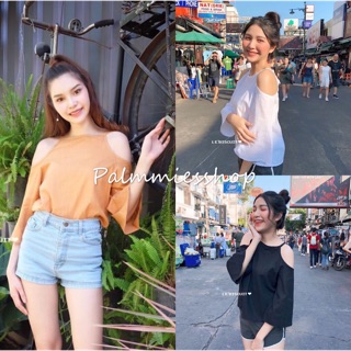 รุ่นสุดฮิต 🍊พร้อมส่ง เสื้อสายเดี่ยวเว้าไหล่ผูกโบว์หลัง