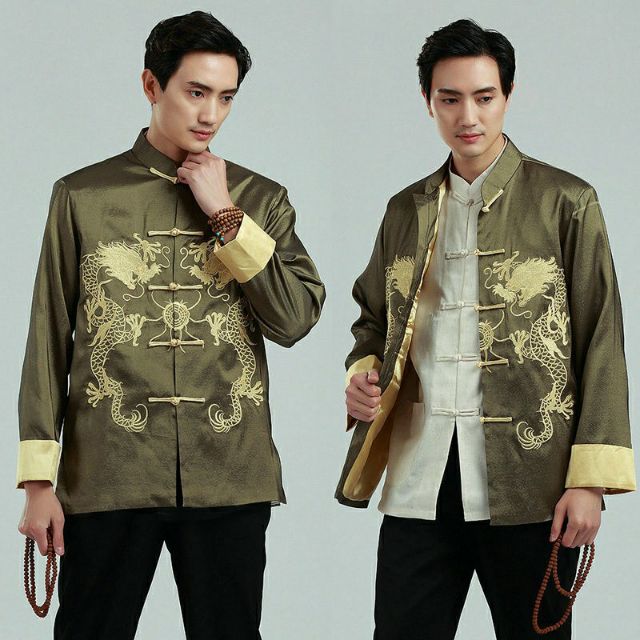 พร้อมส่งด่วน ชุดจีนผู้ชาย แขนยาว ลายมังกร 
