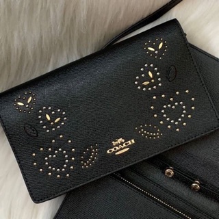 HAYDEN FOLDOVER CROSSBODY CLUTCH WITH HEART BANDANA RIVETS (COACH F55615) BLACK/MULTI/IMITATION GOLD