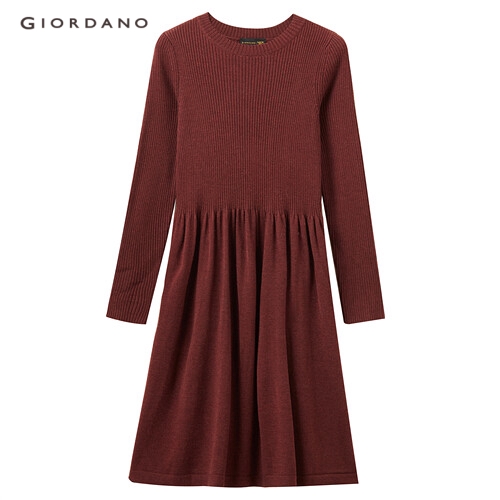 GIORDANO WOMEN Vintage red large hem knitted dress 05469609