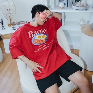 เสื้อยืดคอกลมQCLOTH ลาย Bacon team 🥓 (พร้อมส่ง) cotton 100%S-3XL