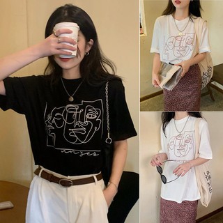 shein 6789 เสื้อยืดแขนสั้น Oversize เสื้อยืดพิมพ์ลาย สไตล์อาร์ต แนวมินิมอล เสื้อผ้าแฟชั่นวัยรุ่นเกาหลี