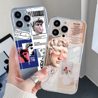 เคสเจล TPU ใส ขอบสี่เหลี่ยม กันกระแทก ลายรูปปั้นเดวิด สําหรับ Samsung Galaxy A33 A53 A73 5G A32 A52 A72 A31 A51 A71 A23