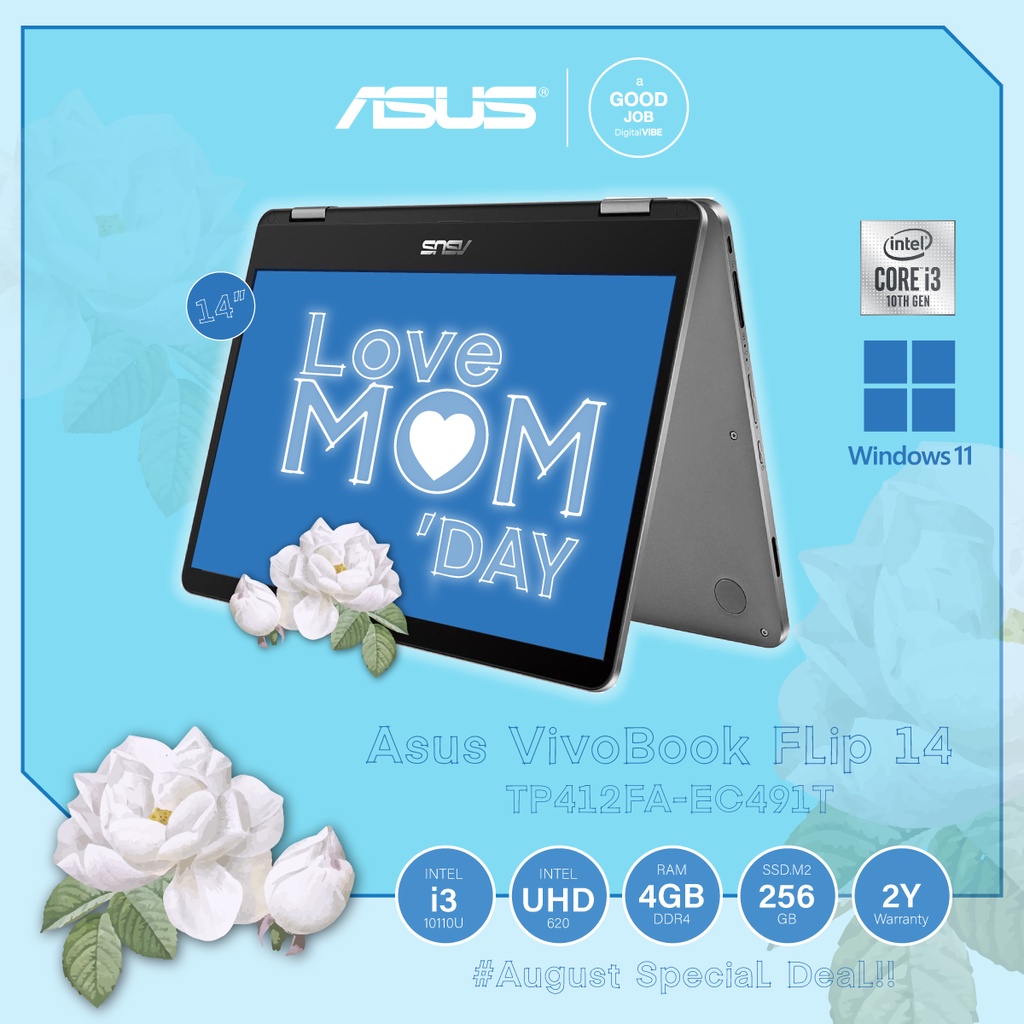 Asus VivoBook Flip 14 TP412FA-EC491T / i3-10110U / Intel UHD 620 / 14" Full HD / 256GB SSD M.2 / 4GB