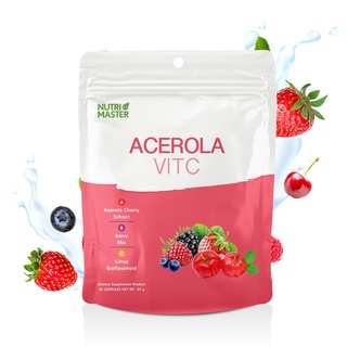 แพ็คใหม่ Nutrimaster acerola cherry 500 + vit C 30 เม็ด วิตามินซีจากธรรมชาติ ภูมิเเพ้ แก้หวัด ไวรัส ผิว เสริมภูมิคุ้มกัน