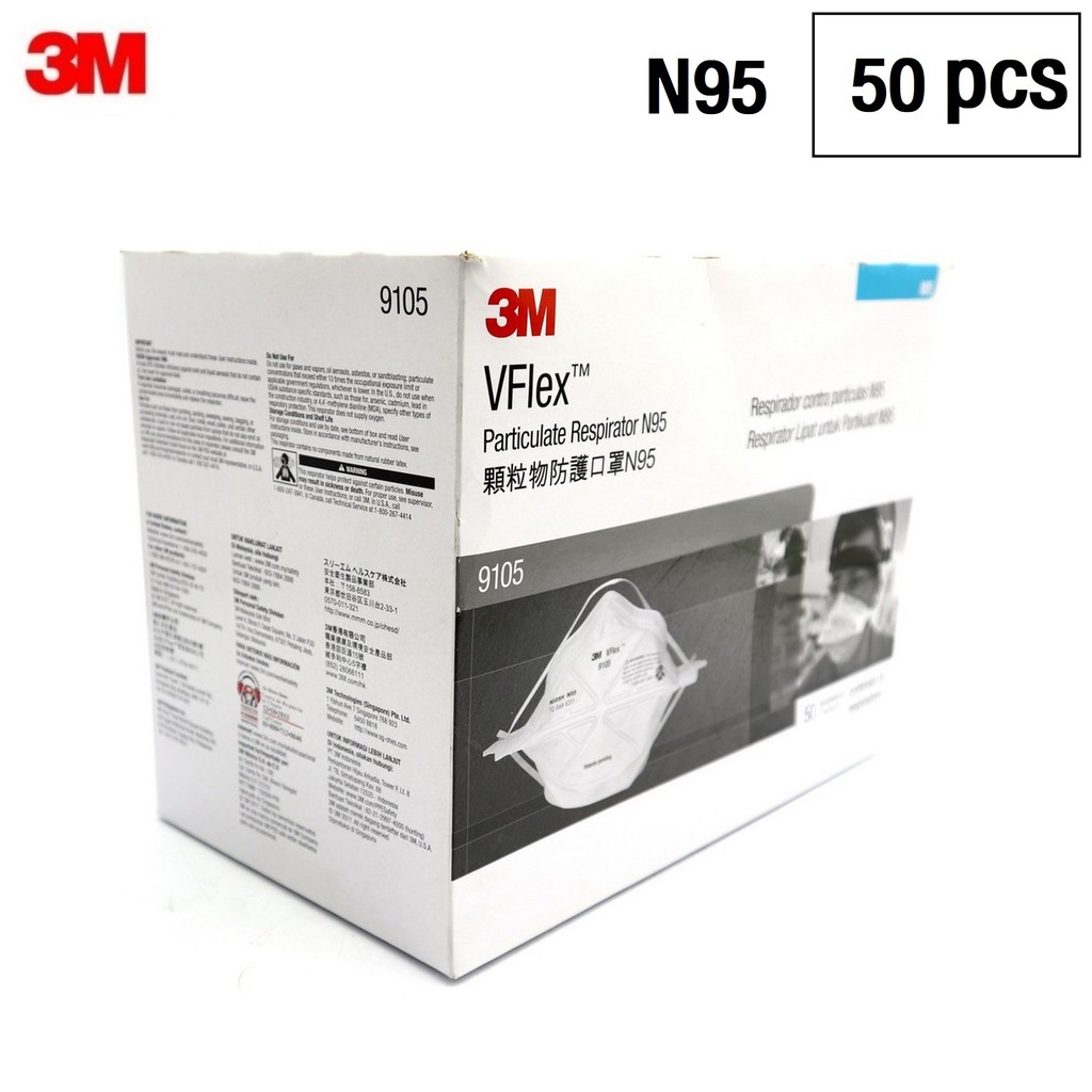 3M (x50ชิ้้น) Vflex 9105 หน้ากาก N95 ป้องกันฝุ่นละออง