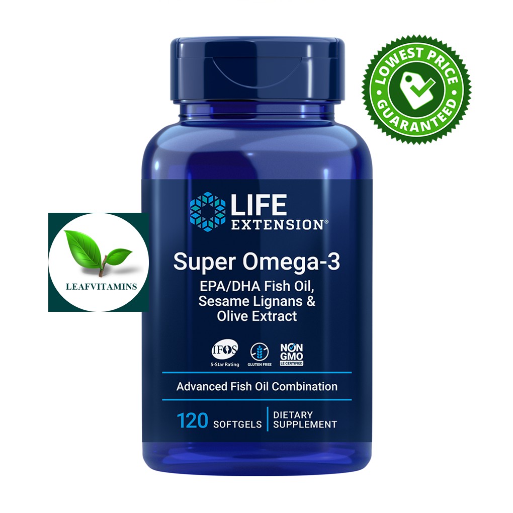 Life extension Super Omega-3 EPA/DHA Fish Oil, Sesame Lignans & Olive Extract / 120 Softgels
