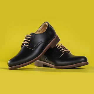 รองเท้าหนังแท้ ลำลอง คัชชู ผู้ชาย หุ้มส้น แบบผูกเชือก หนังออยล์ สีดำ StepPro Derby Shoes Code 911