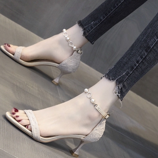 รองเท้าส้นสูง Stiletto มีสายรัดสูง 1.9 นิ้วไซส์ 34-40