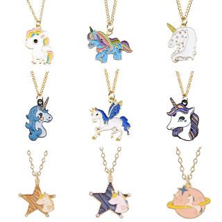 Korean version of cute alloy multicolor dripping oil unicorn Pegasus short clavicle chain（1）