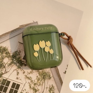 [ พร้อมส่ง ] เคสแอร์พอด เคสแอร์พอต 🌳แอร์พอด Literary Tulip ดอกทิวลิปเขียว , ทิวลิปเหลือง