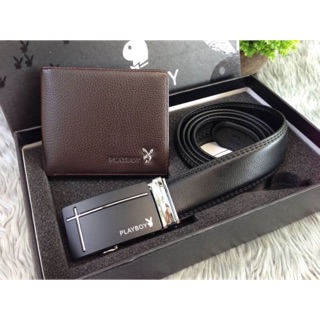 🧚‍♀️ PLAYBOY LEATHER BELT &amp; WALLET VALUE PACK OEM FACTORY 🧚‍♀️เข็มขัดหนัง+กระเป๋าสตางค์หนังแท้