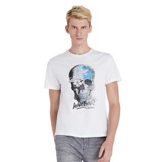 【ผ้าฝ้ายแท้】ราคาต่ำสุดDAVIE JONES เสื้อยืดพิมพ์ลาย สีขาว Graphic Print T-Shirt in white TB0166WHขนาดเต็มS-3XL