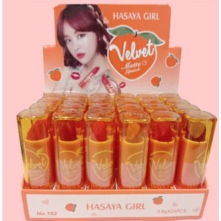 ⚡FLASH SALE⚡♡พร้อมส่ง PROMO PERBOX LIPSTICK HASAYA GIRL VELVET PEACH NO.162 (24 packs in a box)