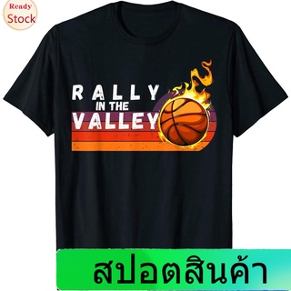 เสื้อยืดลำลอง Rally In The Valley Flaming Basketball Phoenix Sunset Retro T-Shirt Popular T-shirts