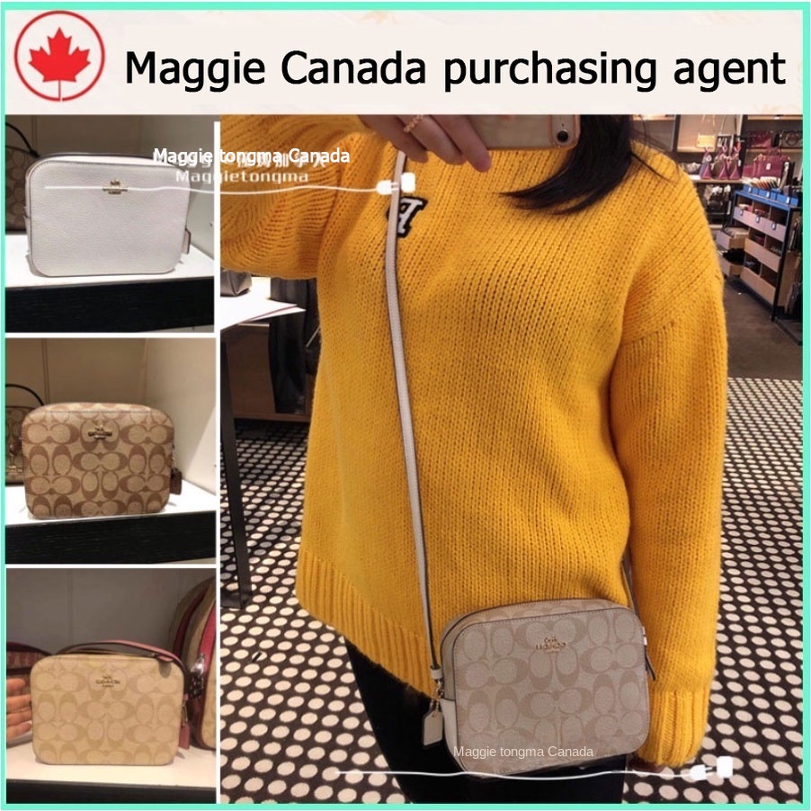 #Maggie Canada# ของแท้ 100% Coach กระเป๋าสะพายข้างผู้หญิง กระเป๋ากล้องมินิ แคนวาสพร้อมลายเซ็น 91677