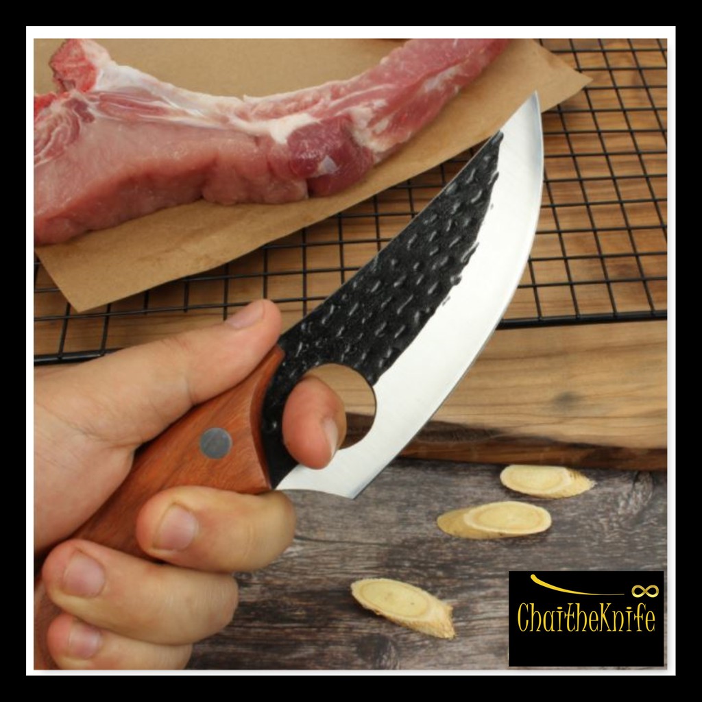 มีดเชฟญี่ปุ่น สำหรับแล่เนื้อ ใบมีดยาว 14 เซนติเมตร ด้ามไม้ตอกหมุด 3 ตัว พร้อมซองหนังแท้ Japanese Chef Knife for meat