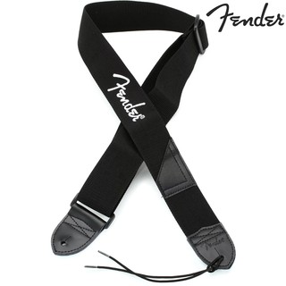 Fender® Strap Black Poly (White) สายสะพายกีตาร์ไฟฟ้า / สายสะพายกีตาร์โปร่ง 2 นิ้ว มีตราโลโก้ Fender ของแท้ 100%