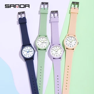 Sanda นาฬิกาข้อมือควอตซ์ดิจิทัล หน้าจอ LED สีพื้น สไตล์โรแมนติก สําหรับคู่รัก 6088-89/14