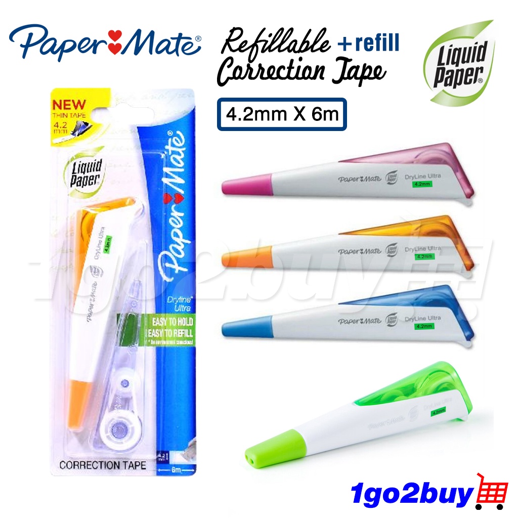 Paper Mate Liquid Paper Dryline เทปลบคําผิดรีฟิลแคบพิเศษ + รีฟิล 6m x 4.2mm