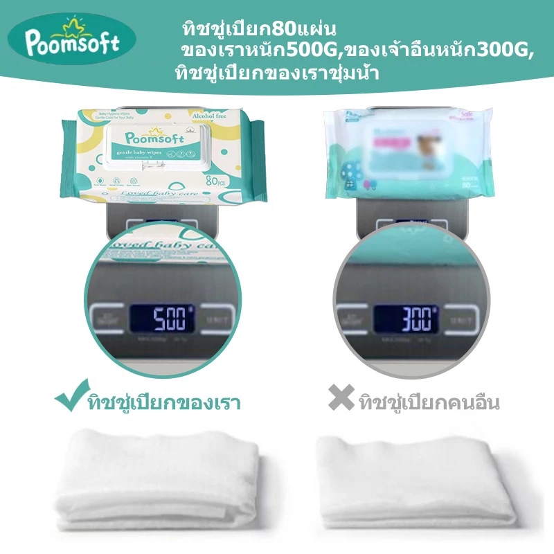 Poomsoft ทิชชู่เปียกสำหรับเด็ก 20 แพ็ค 1600 ชิ้น thumbnail 4