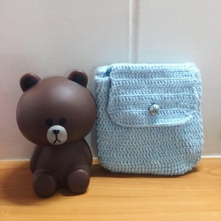 กระเป๋าถักโครเชต์ สีฟ้าละมุน สไตล์คุณหนู งานแฮนด์เมด handmade ไหมพรม