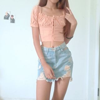 เสื้อครอปแขนตุ๊กตา กระดุมหน้า