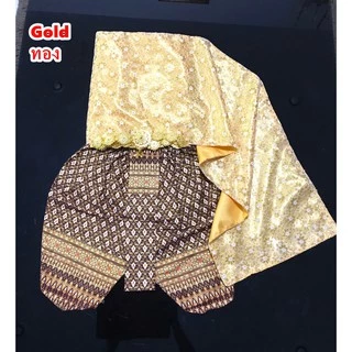 ชุดสไบลูกไม้เด็ก เย็บประกบลูกไม้สีทอง FV13