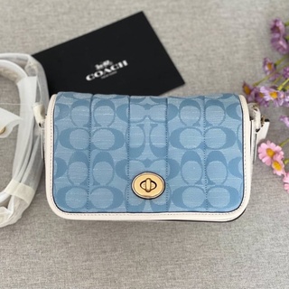 🎀 (สด-ผ่อน) งาน Shop C4689 สีฟ้า Coach Dinky 18 In Signature Chambray With Quilting