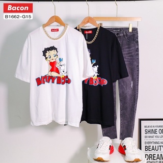 B1662-G15 เสื้อยืด  ลาย BETTYBOOP เบ็ตตี้ บู๊พ กับ หมาน้อยและนก คอตตอน โอเวอร์ไซส์ oversize เสื้อคู่