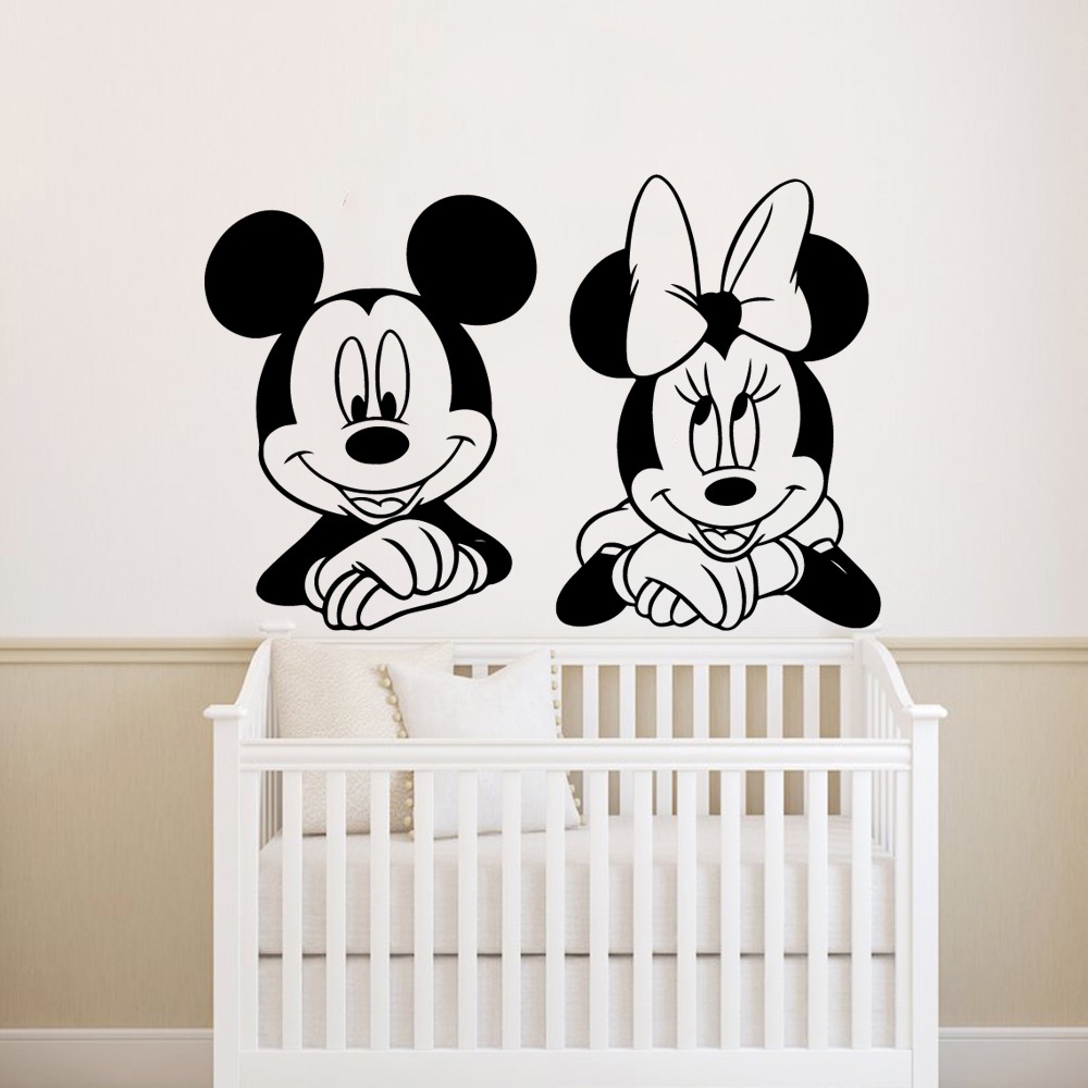 สติกเกอร์ติดผนัง Mickey Mouse PVC Wall Art สไตล์โมเดิร์น เหมาะสำหรับห้องนั่งเล่นและห้องนอน ด้วยลายเส้นดีไซน์ vinyl decals