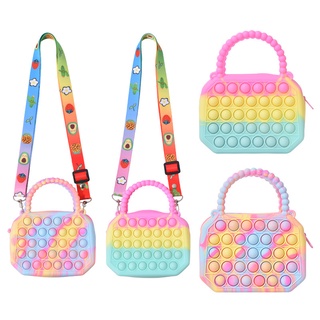 Pop It Bag Fidget Bubble Stress บรรเทาความเครียด ของเล่นกระเป๋าใส่เหรียญ สีรุ้ง