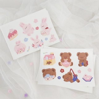 ♡BUNNY&amp;BEAR Sticker By JIB.SOJUU♡สติกเกอร์ไดคัทอาร์ตติสไทยเคลือบด้านกันน้ำsize A6 ลอกติดใหม่ได้